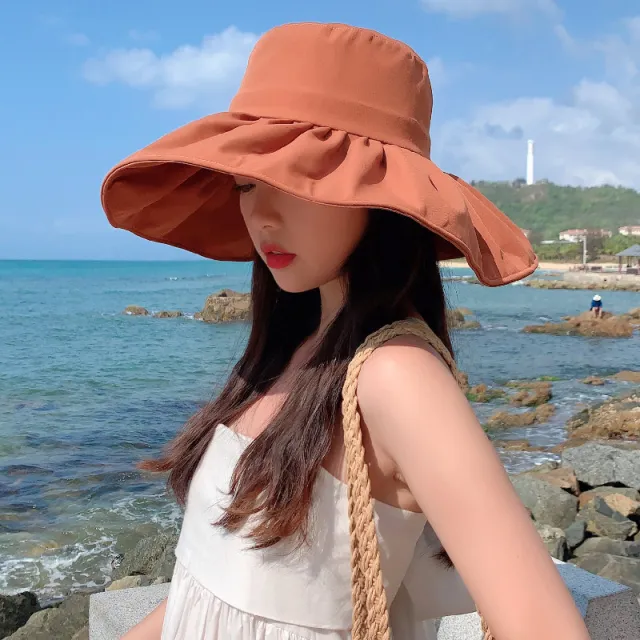 Summer Hat Korean Fashion Fisherman Hat Female Folding Solid Color Sunscreen Sun Visor Cover Face Leisure Basin Hat Orange - Shop at LoveMi