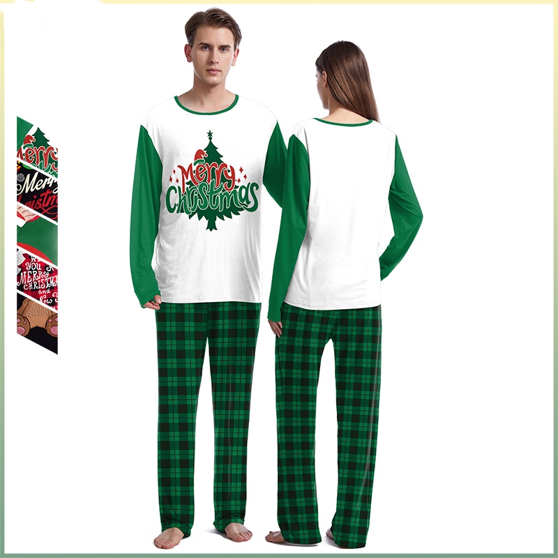 Christmas Home Clothes Digital Couple Pajamas Long Sleeve Round Neck Sweatpants Suit