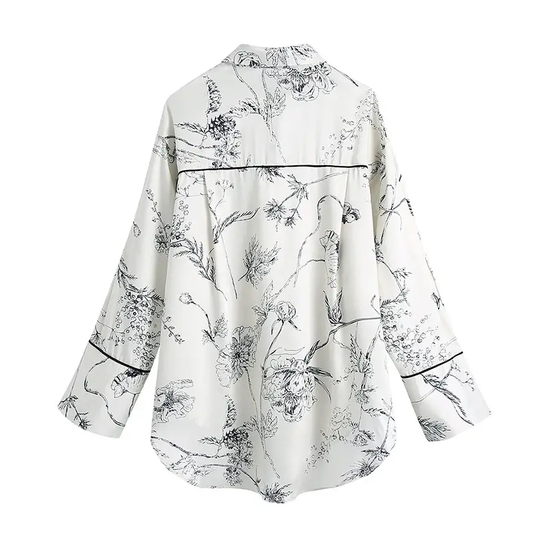 Women's Drop Shoulder Loose Long Sleeve Oversized Point Collar Shirt