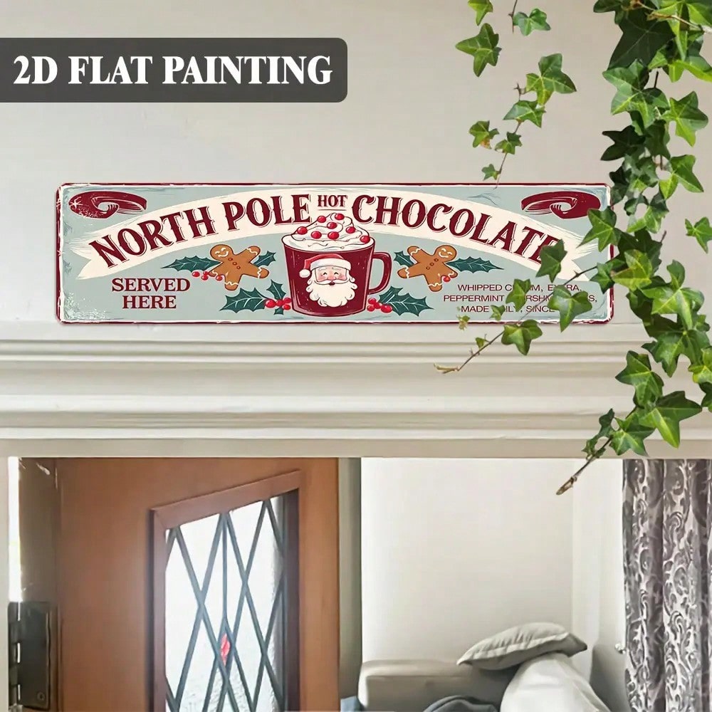 Vintage Arctic Hot Chocolate Metal Sign 16x4, Aluminum Christmas Wall Decor