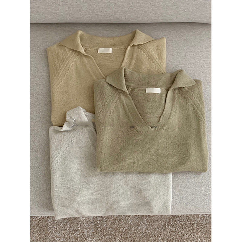 Ladies V-neck Short Sleeve Knit