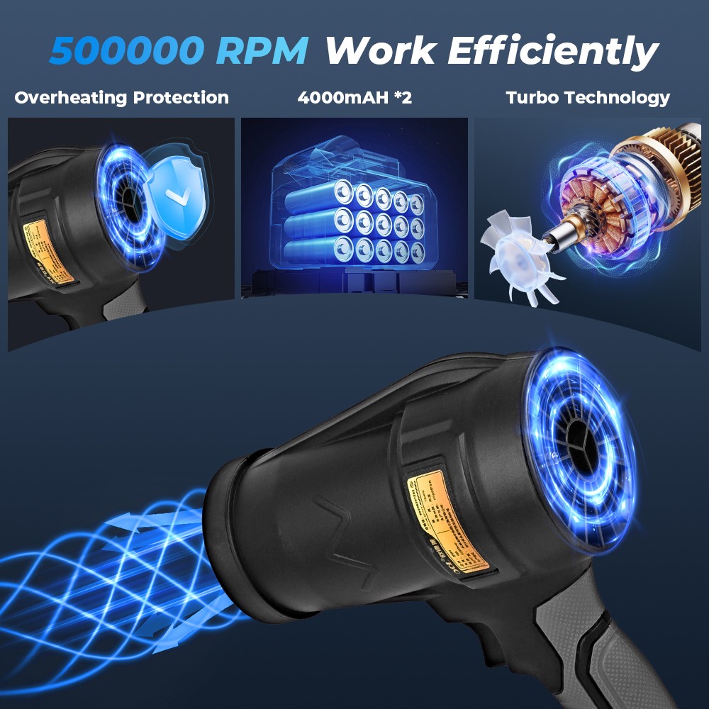 2 Battery Electric Cordless Leaf Blower Turbo Jet Dry Air Fan UK — image 8