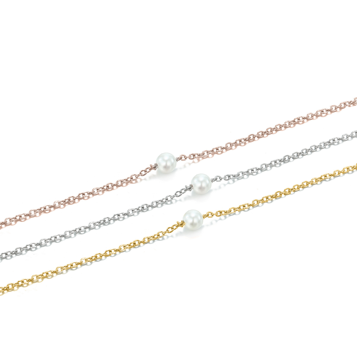 Jujie Europe and America cross border new accessories simple pearl pendant female 316L stainless steel gold plated necklace clavicle chain