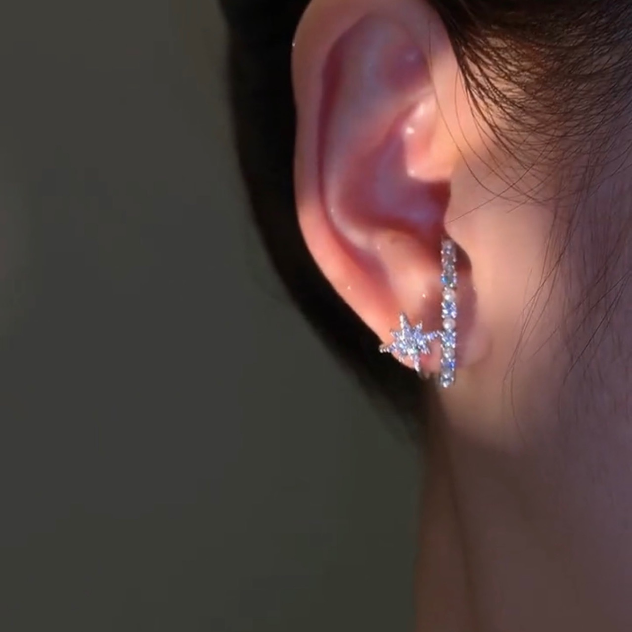 Artificial Zircon Inlaid Pearl Star Ear Stud Earrings