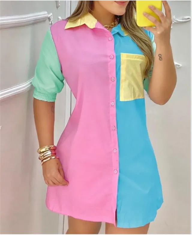 Tie Dye Contrast Blouse With Pocket Buttons Blue - Shop at LoveMi