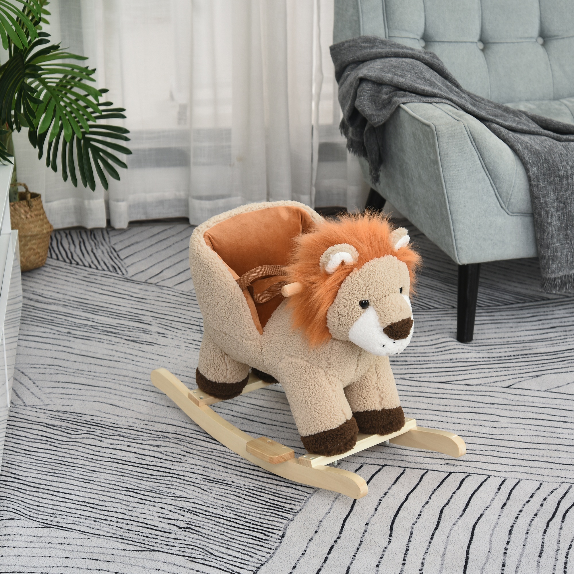 Children's Rocking Horse, Plush Donkey Shaped Riding Chair, With Sound Effects