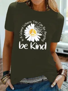 Women's Crew Neck Printed Short Sleeves - Army Green - View 1