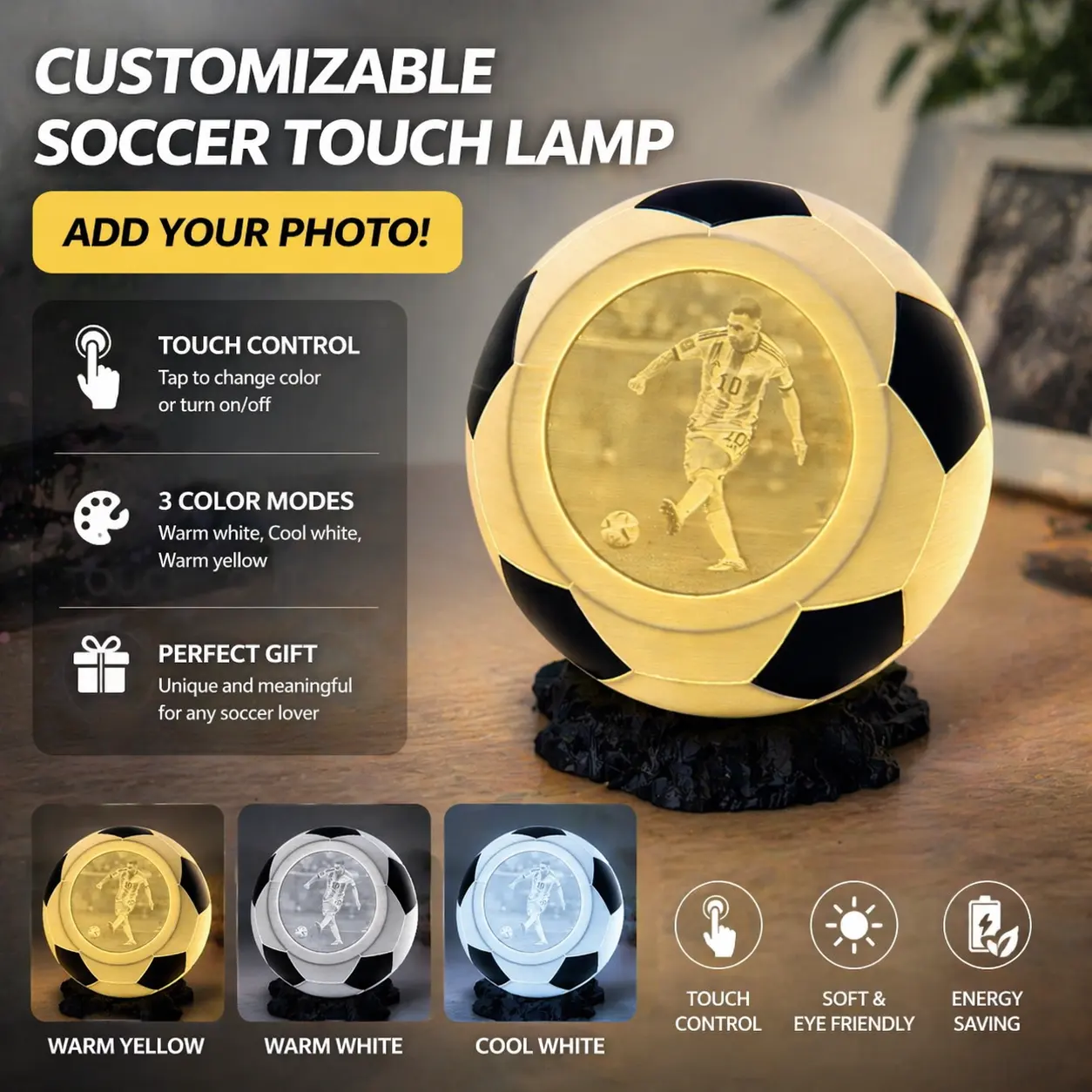 Soccer Photo Lamp, Custom Touch Night Light