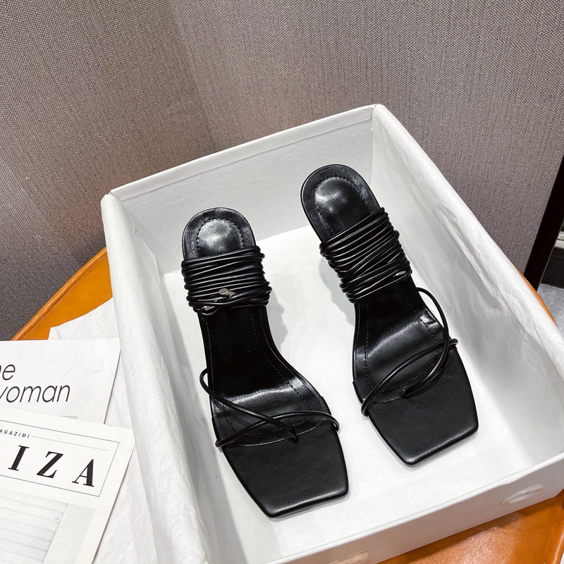 Roman Classic Square Toe Simple Thong Sandals Women Black - Shop at LoveMi