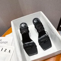 Roman Classic Square Toe Simple Thong Sandals Women - Black - View 1