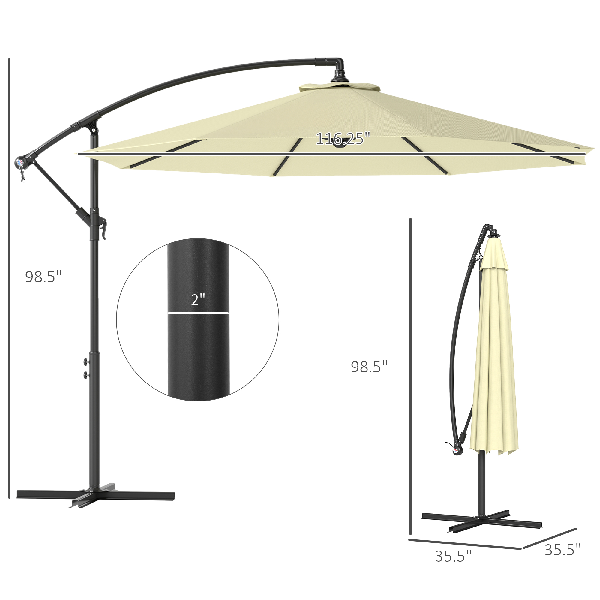 Cantilever Tilt Offset Patio Umbrella Uv Resistant Beige_voghion.com