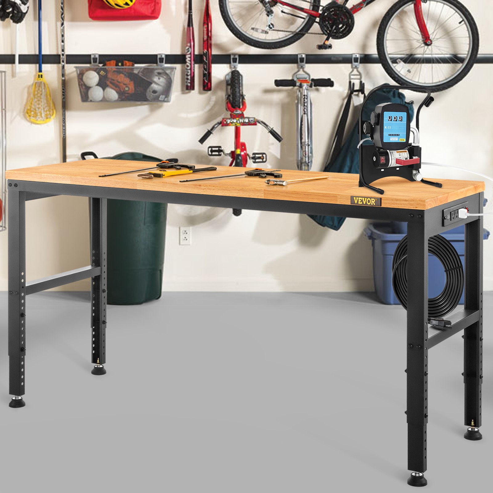 Workbench Adjustable Height, 2000 LBS Load Capacity, With Power Outlets & Hardwood Top & Metal Frame &… image 2