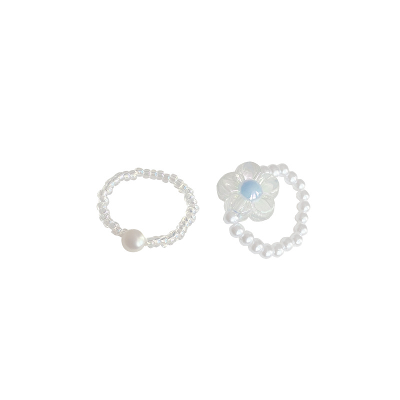 Ins Super Fairy Pearl Elastic Rope Two-piece Ring
