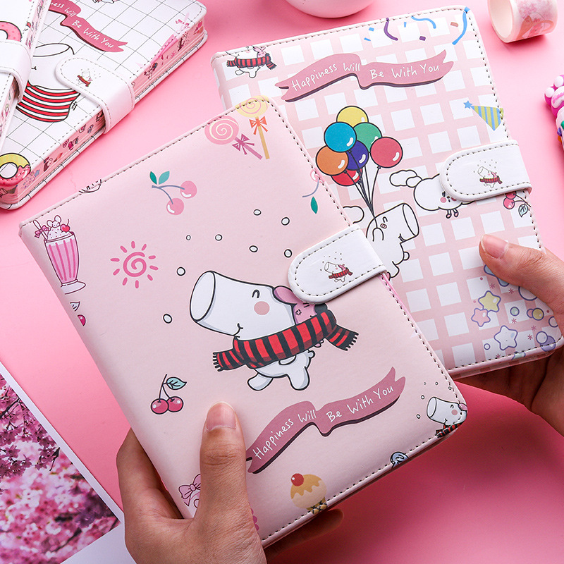 دفتر ملاحظات صغير أبيض بمشبك مغناطيسي من Kaba Bear Hippo دفتر ملاحظات محمول على شكل قلب فتاة كتاب يدوي إبداعي لطيف