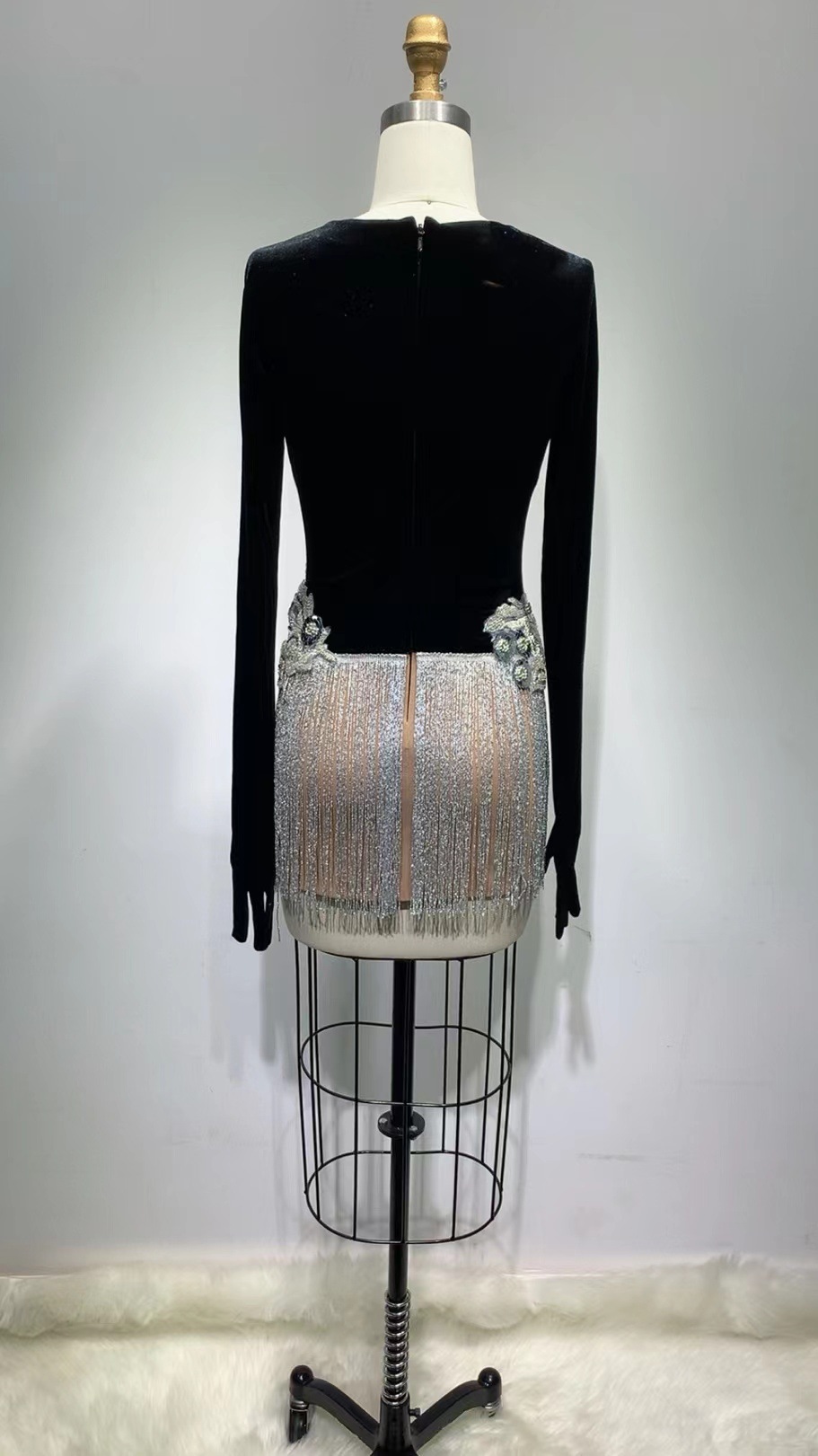 Title 4, Beaded Sequin Fringed Sleeveless Glove Dress, p...