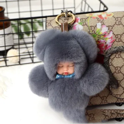 Rex Rabbit Fur Plush Sleep Doll Keychain Grey - Shop at LoveMi