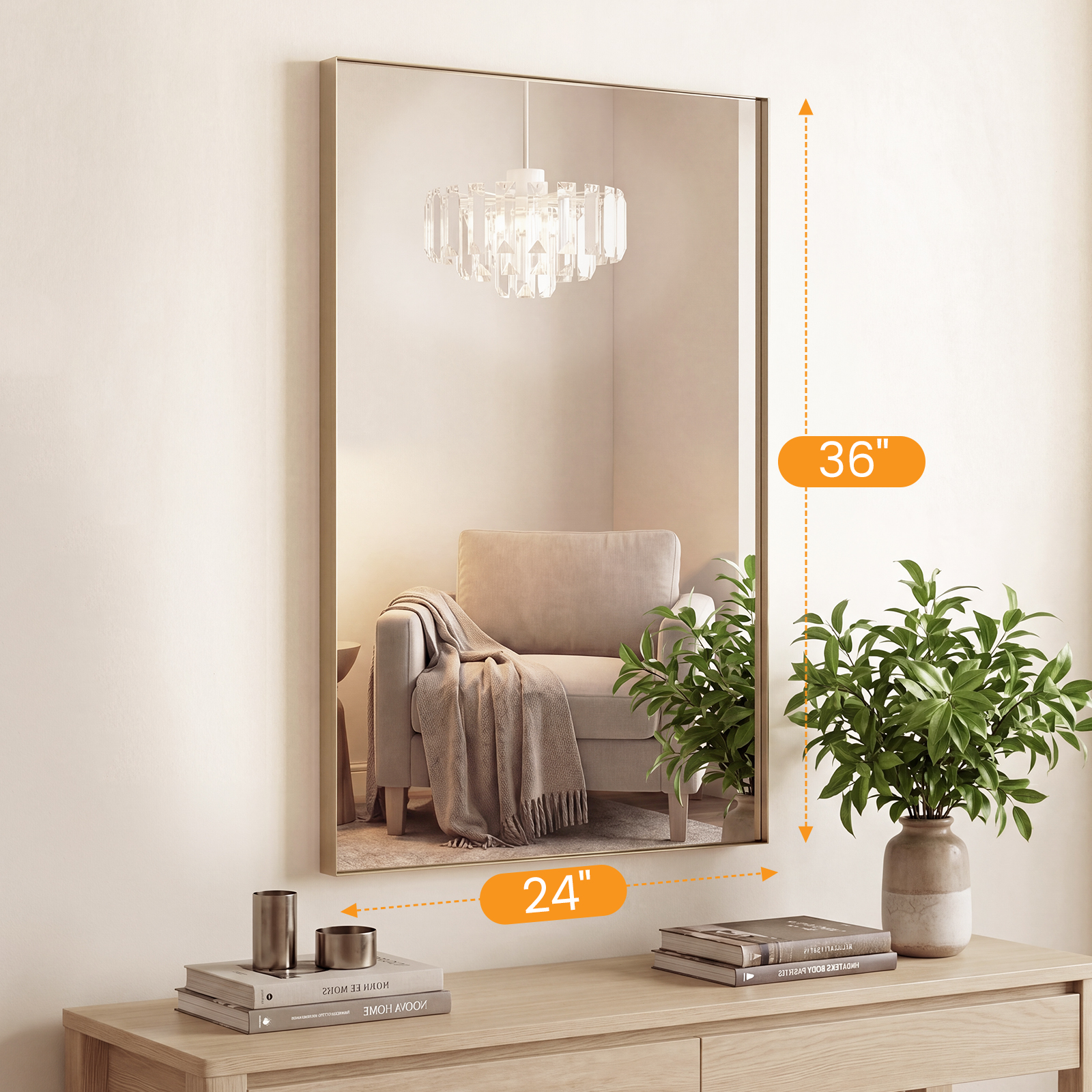Bathroom Mirror, With Brushed Aluminum Frame, Rectangular Design, Square Corners At All Four Sides, Suitable For Wall Decoration In Home. image 17