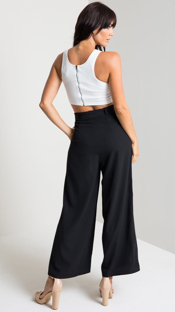 Title 17, Cropped trousers high waist strap wide leg pants