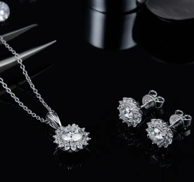 925 Silver Necklace Earring Bracelet Three Piece