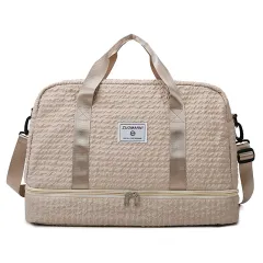 Solid Colour Travel Duffle Bag With Ruched Design Portable Luggage Bag Dry And Wet Separation Fitness Gym Shoulder Bag For Weekender Overnight Handb... - View 1
