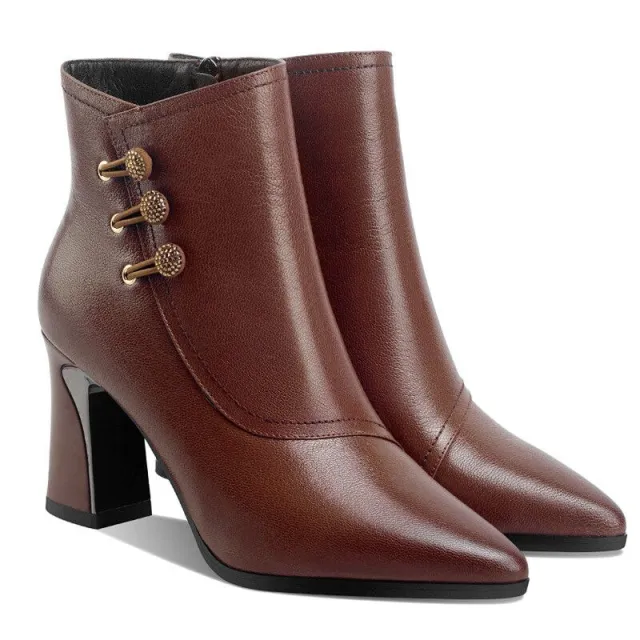Women's Pointed Toe Chunky Heel Ankle Boots Brown - Shop at LoveMi