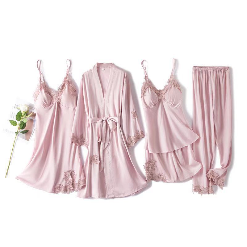 Title 5, Five-piece Silk Satin Nightgown With Chest Pad