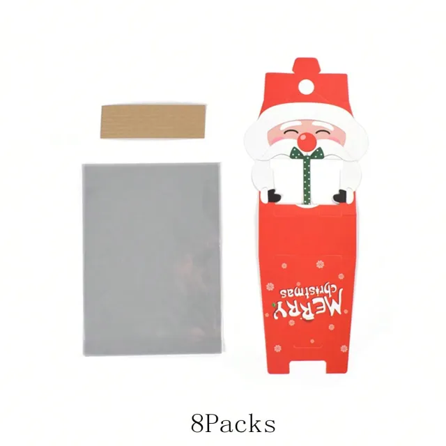 Mini Christmas Treat Boxes With Cellophane Bags And Twist Ties Cartoon Santa Claus Design Gift Box Cute Paper Merry Christmas Baking Packing Bags F... 8Pcs - Shop at LoveMi