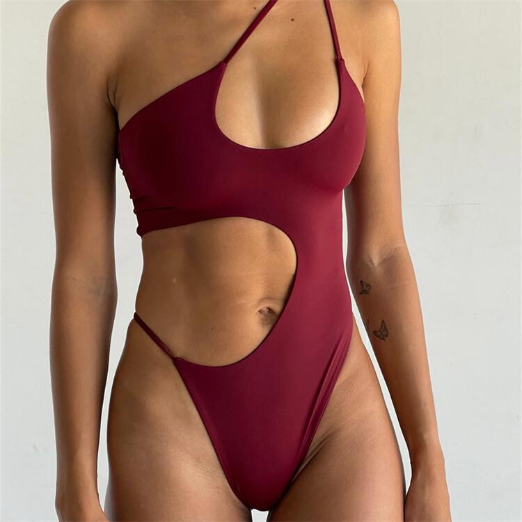 New Triangle Waist Cutout Sexy Bikini Swimsuit Wine - Shop at LoveMi