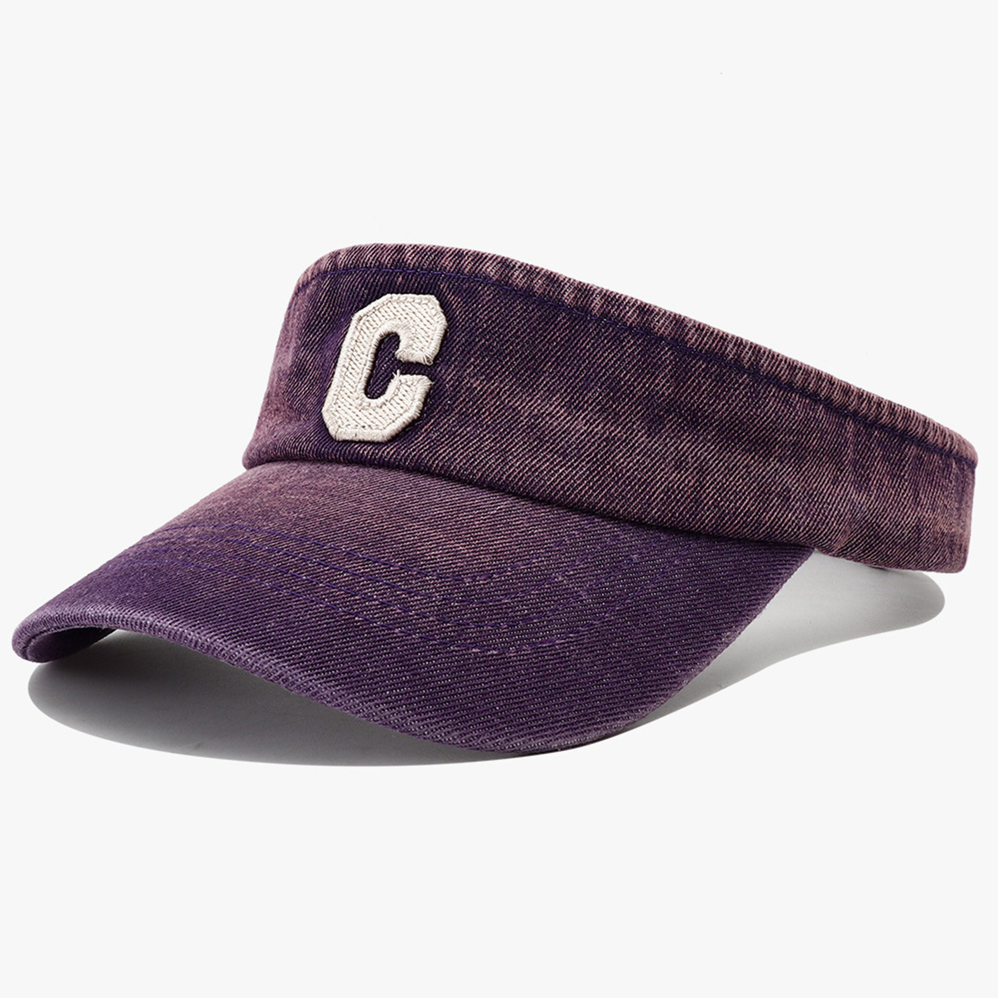 Cross-border Simple Washed Embroidery Three-dimensional Letter  C  Round-top Hat For Outdoor Use, Adjustable Sun Protection Hat, Suitable For Outdoor Golf