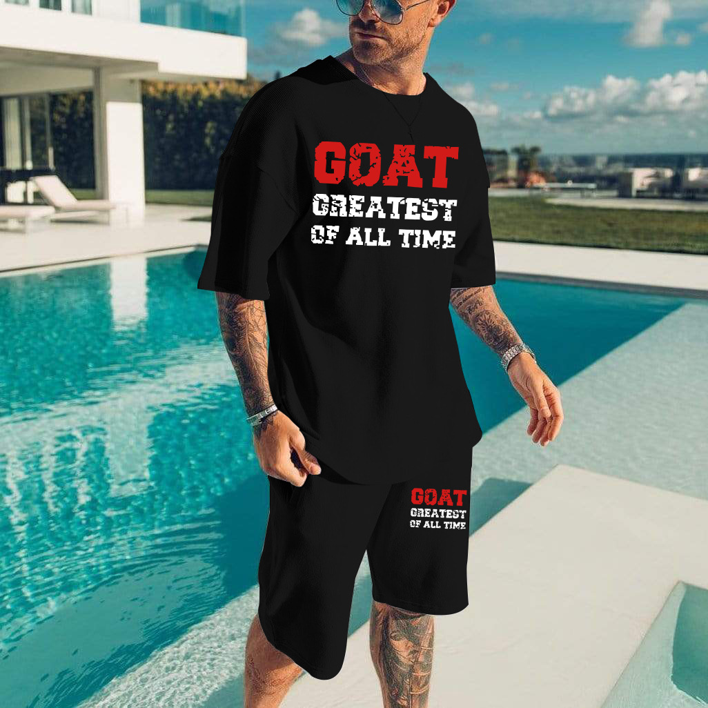 Title 4, Set T-shirt con stampa a lettere GOAT e pantalo...