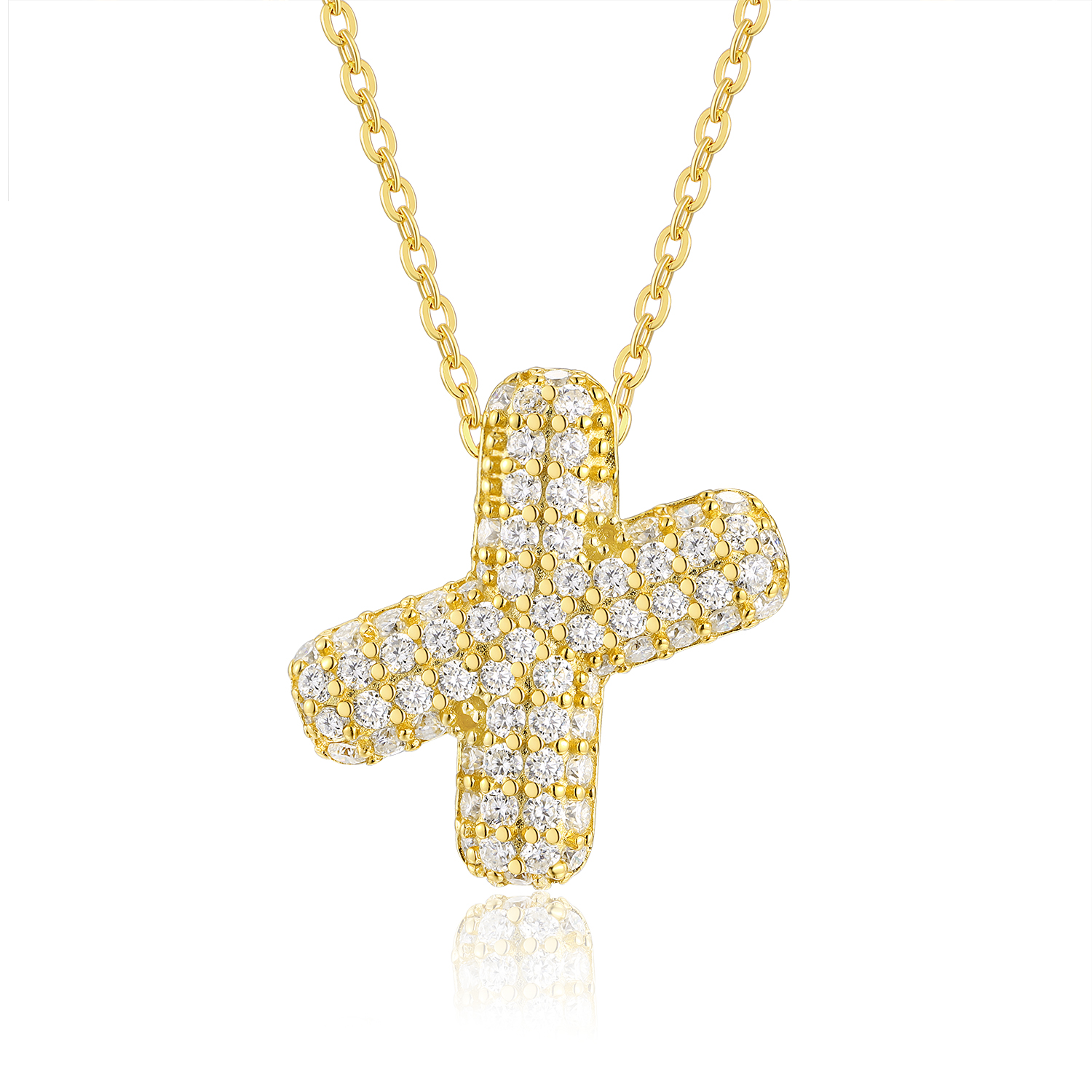 Bubble Letter-X Luxurious And Fashionable Light Luxury Trend Jewelry Silver Pendant Set With Top-quality Moissanite, Made Of S925 Silver Electroplated With Gold Material. - Image 1