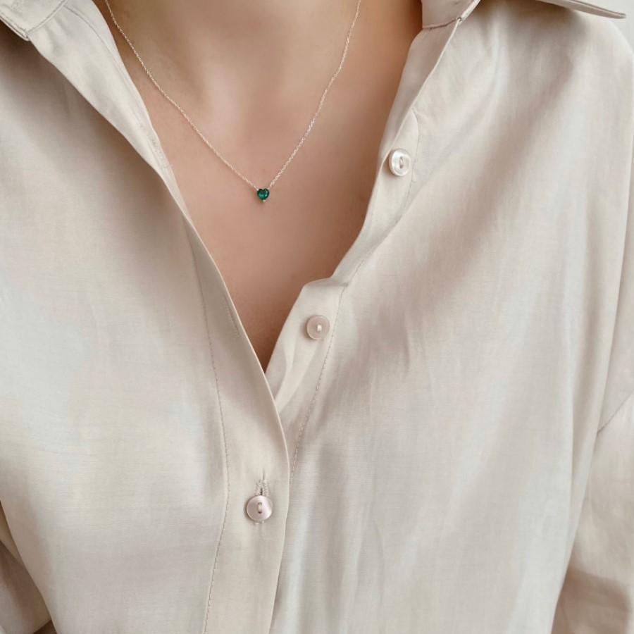 Korean Style 925 Sterling Silver Lvzuan Heart Necklace Silver Accessories