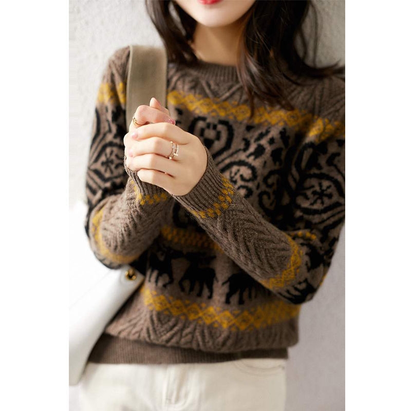 Fashion Round Neck Loose Western Fashion Pullover Top