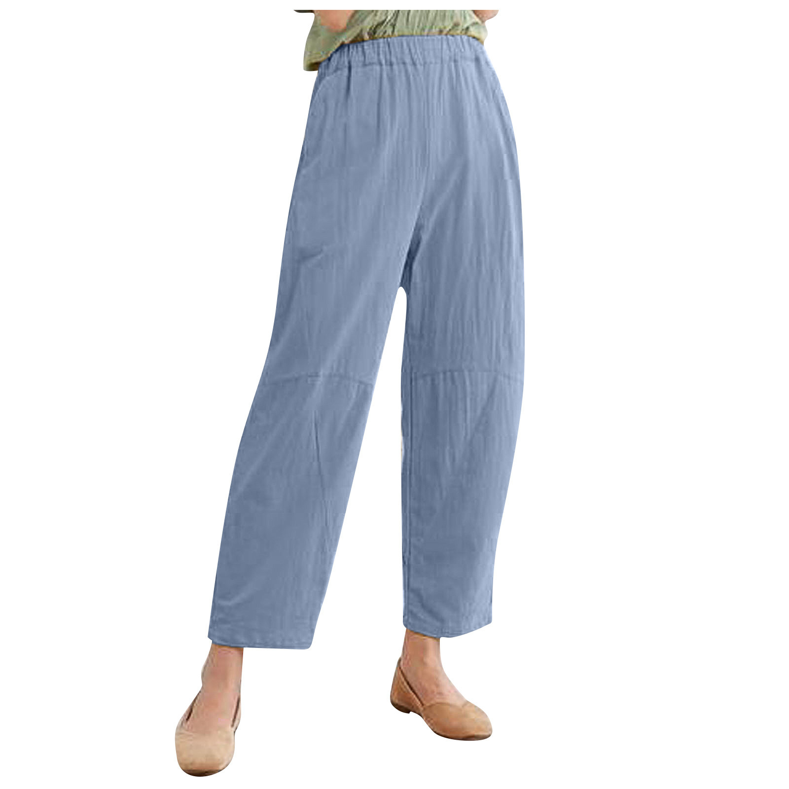 Large Size Loose Simple Pocket Cotton Linen Casual Trousers Women