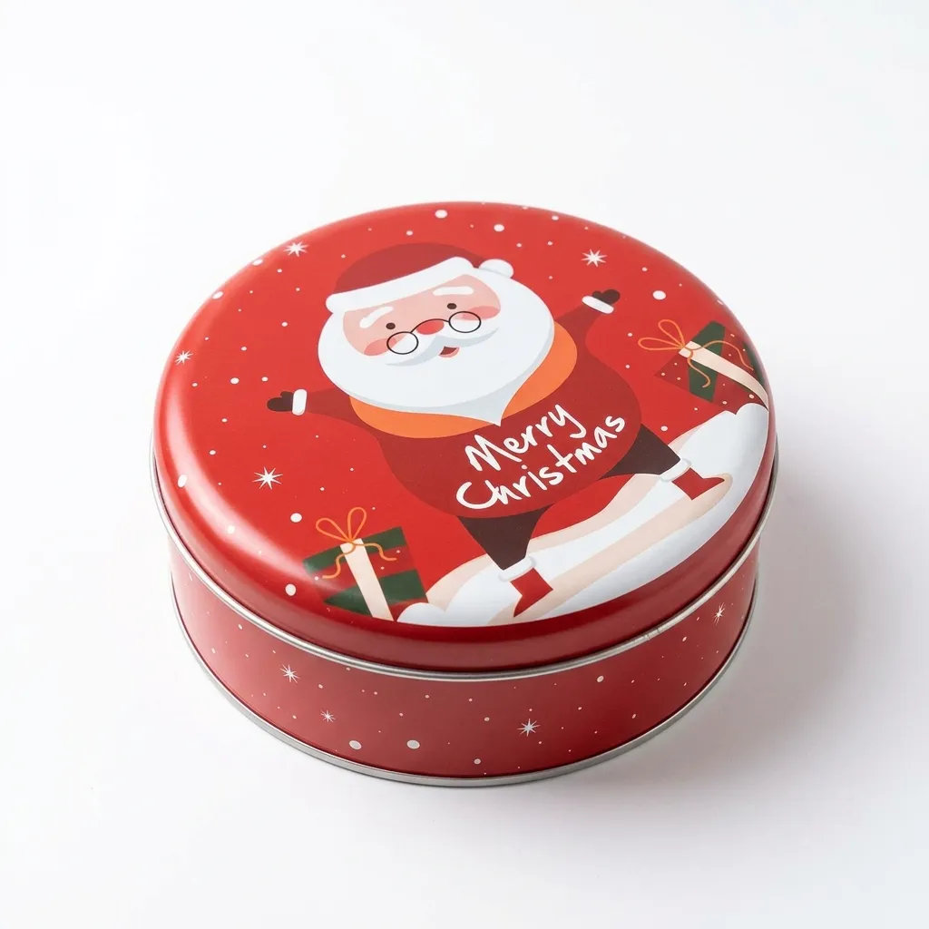 Christmas Santa Claus Round Metal Tin Gift