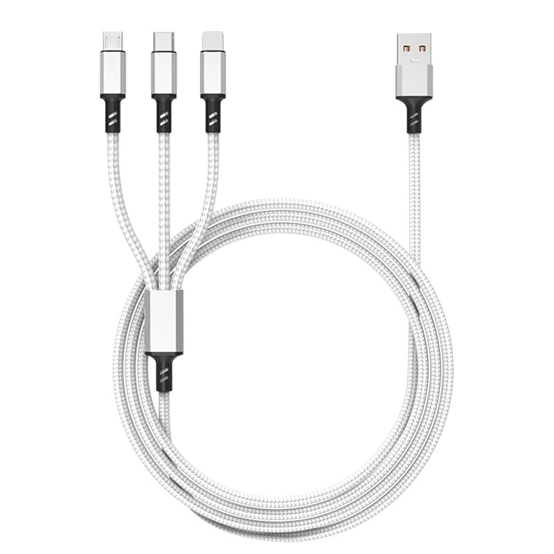 Cable 3 en 1 USB-C, Micro USB y Lightning — Nailon Trenzado