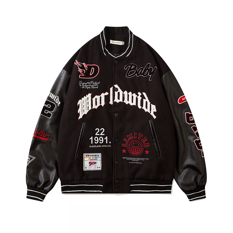 Men's Letter Towel Embroidered Casual Loose Baseball Jacket