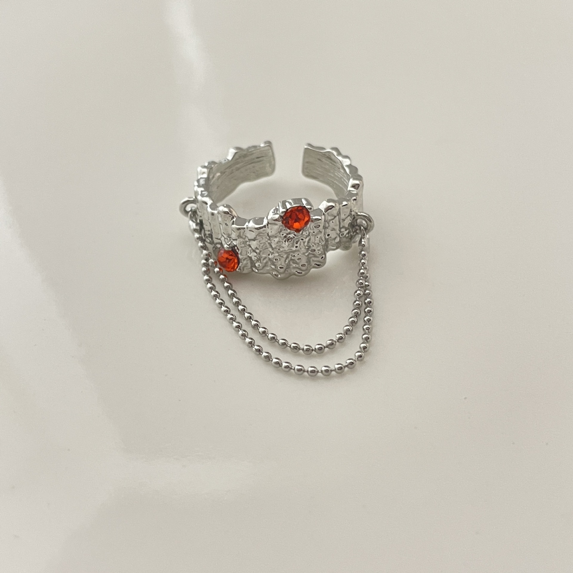 Chain Tassel Tinfoil Texture Wide Women's Ring