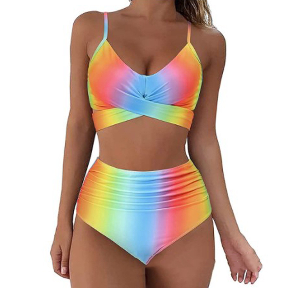 New Europe And America Cross Border Special Bikini Women's High Waist Split Cross Bag Swimsuit Color Bikini - Image 3