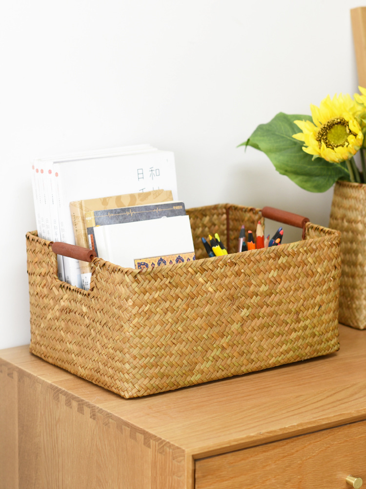 Seagrass Woven Solid Wood Storage Basket (Primary color-S)