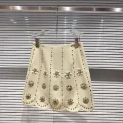 Handmade Three-dimensional Rhinestone Flower Beaded Gradient A-line Skirt - White - View 1
