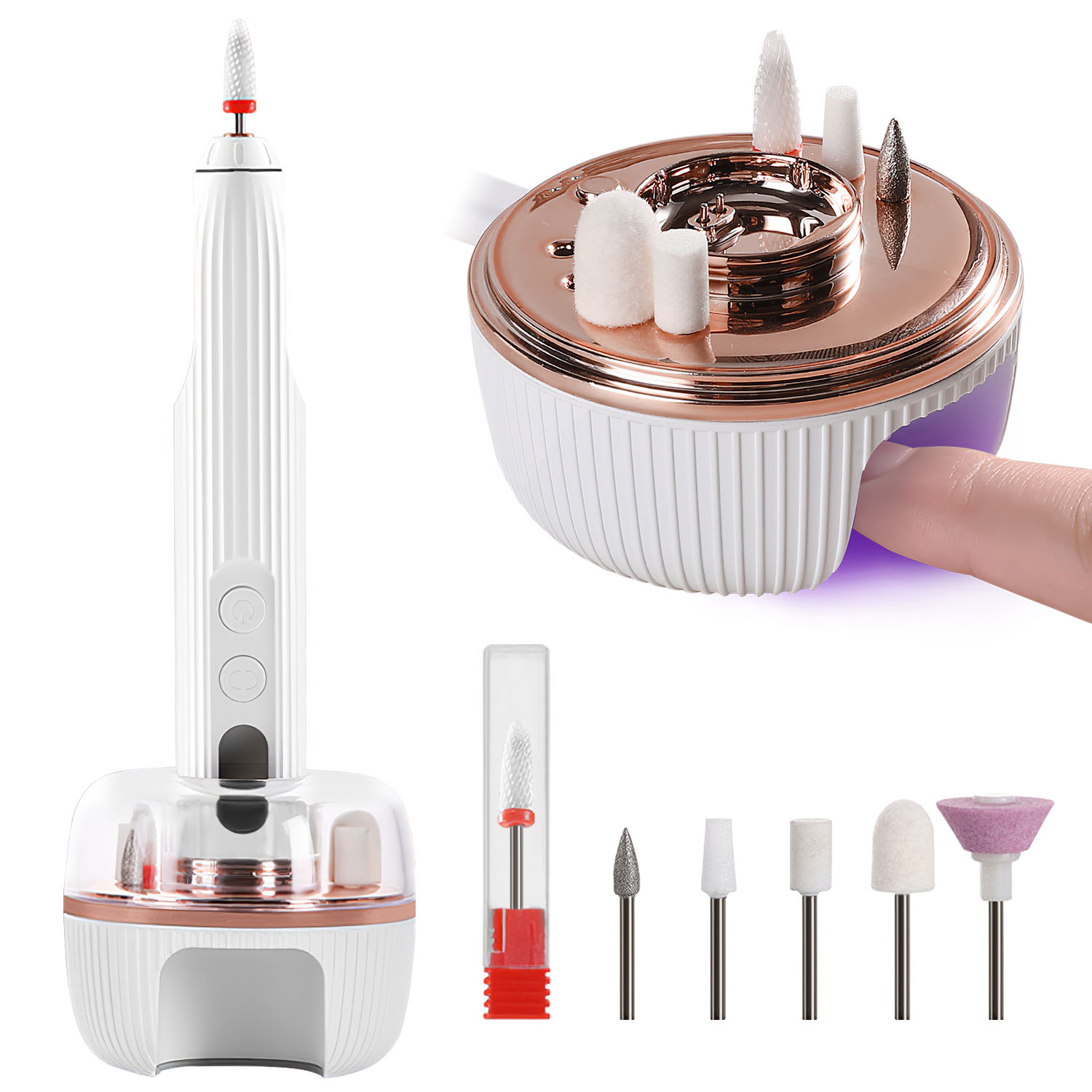 Portable Cordless Electric Nail Drill Kit Charging Base With UV Nail Dryer Nail Drill Bits 5Speeds Direction Control Timer Setting For Acrylic Gel ... White - Shop at LoveMi