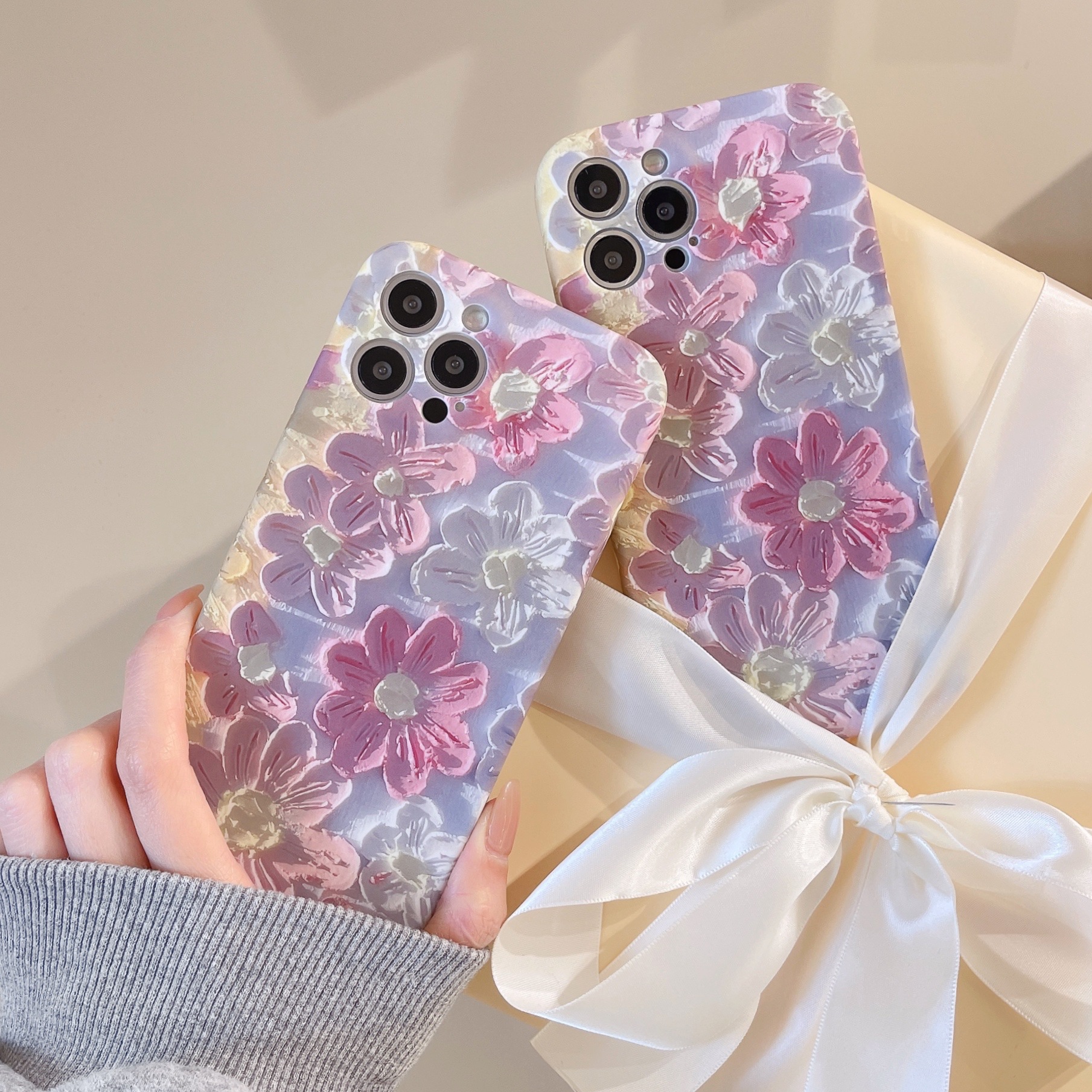 Silicone Liquid Oil Painting Flower Phone Case