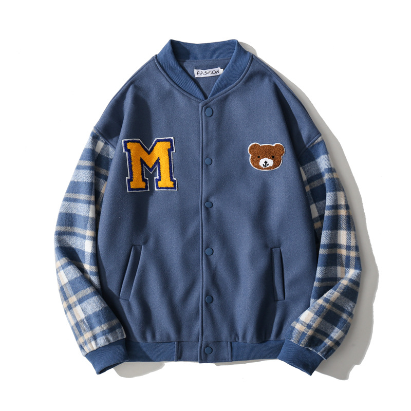 Men's And Women's Retro Bear Towel Embroidered Plaid Baseball Uniform