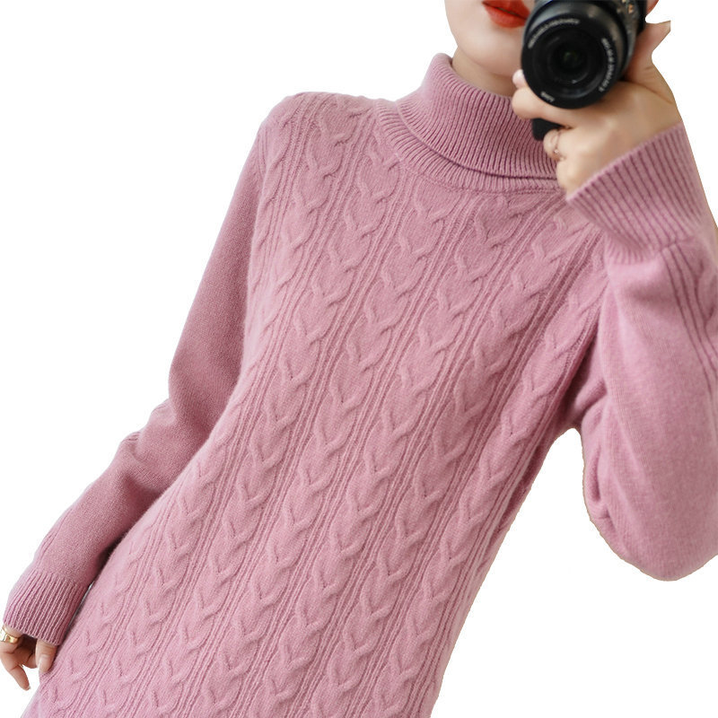 High Neck Twisted Lace Knit Dress Loose