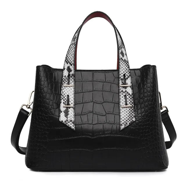 Leather Texture Ladies Handbag Large Capacity One shoulder Tote Bag Black - Shop at LoveMi