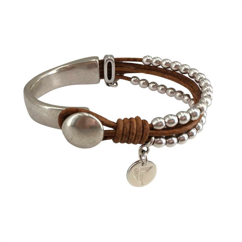 Double-layer Stitching Bracelet Minimalist Beaded Leather