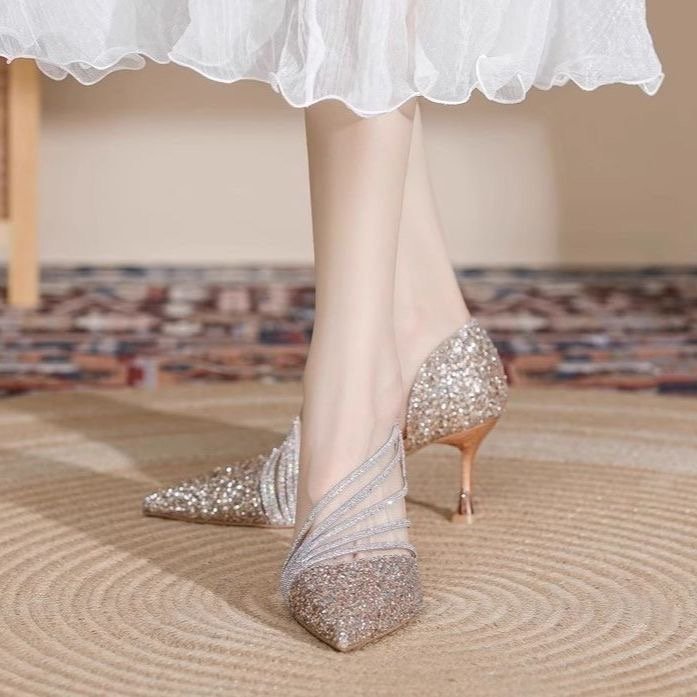 Women's Rhinestone PointedHigh Heels, New Weddingspecial Hollowout Sexy Shallowmouth Elegant Fashion Pumps