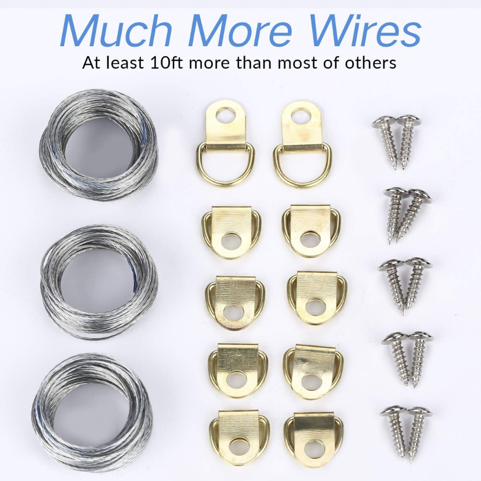 225pcs Picture Hanging Kit Heavy Duty Frame Hooks Hardware With Nails Hanging Wire Screw Eyes D Ring Sawtooth — view 3