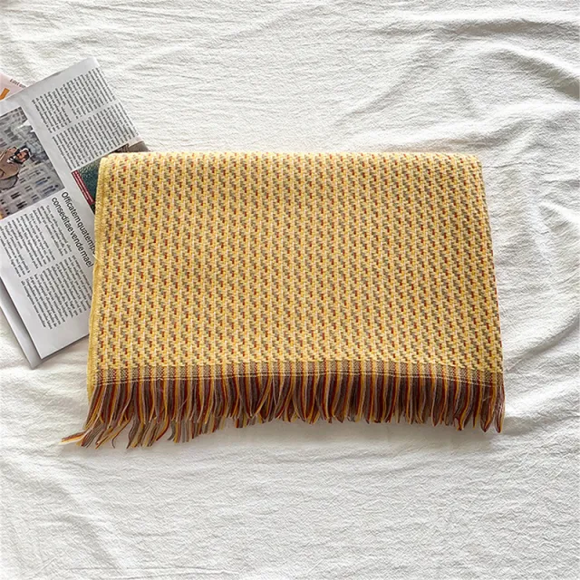 European And American Cashmere Warm Tassel Shawl Thickened Scarf Yellow - Shop at LoveMi